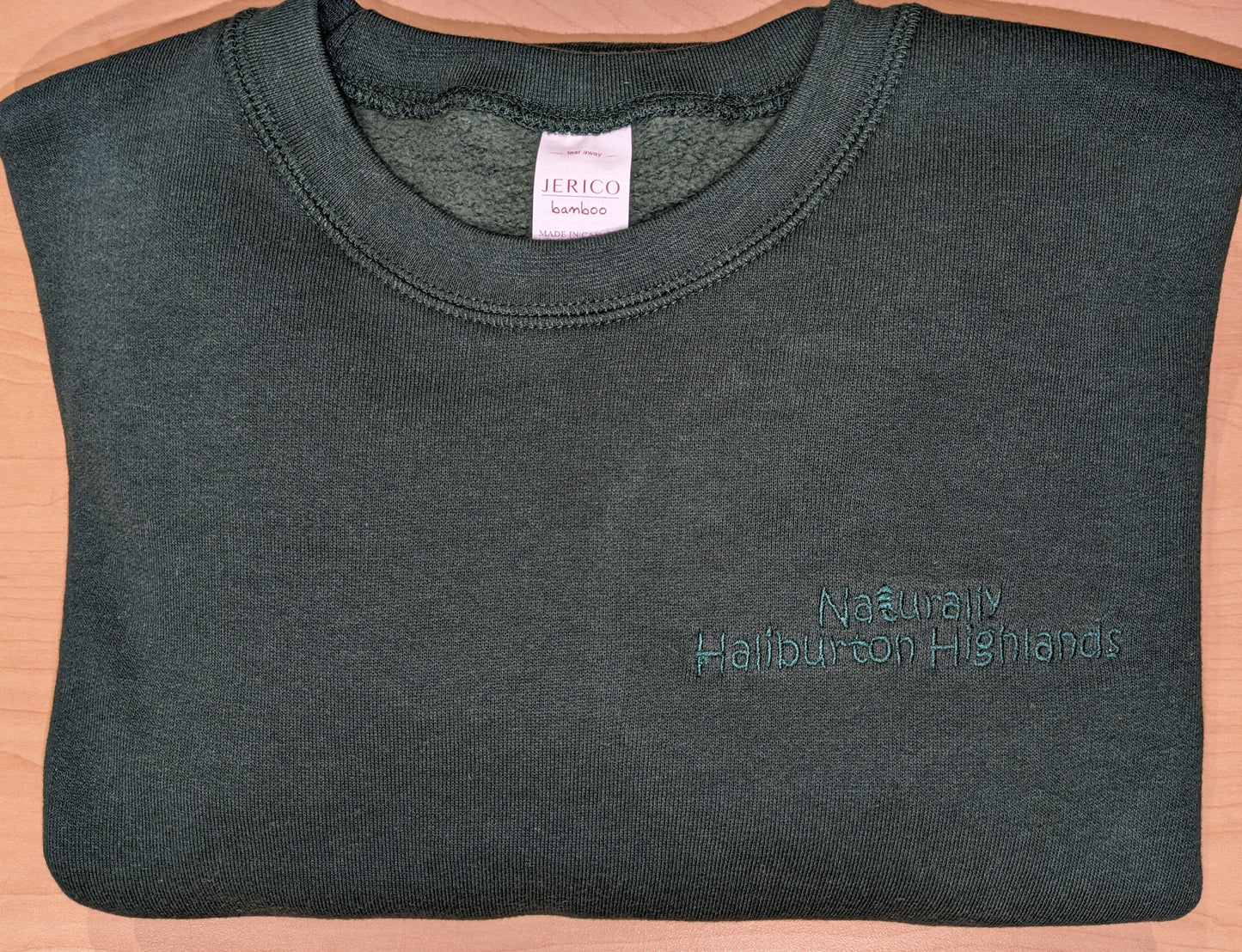 Naturally Haliburton Highlands Three End Bamboo Fleece Crew Neck Sweatshirt colour= forest green 70% bamboo 30% cotton