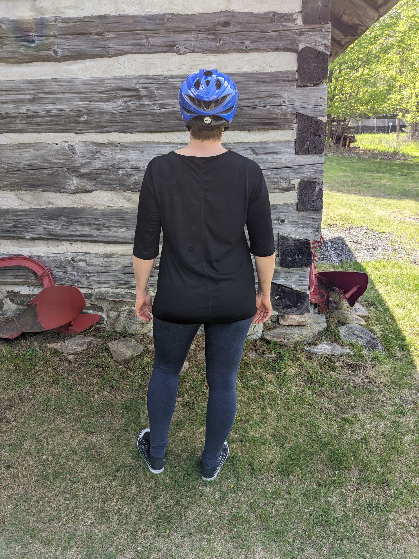 back of Blank Bamboo 3/4 Sleeve Fluid Top - Women's sizing This fluid top is great for all body types! Very flattering flowy tummy area. Super silky softness that is a very light weight fabric! 70% bamboo rayon 30% org. cotton
